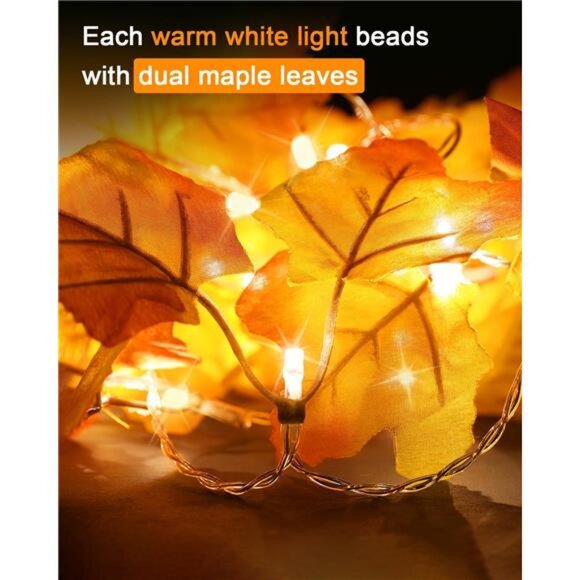 Fall Decor 3-Pack Fall Leaf Garland with Lights, Total 24.6ft 60 LED Halloween - Picture 2 of 8